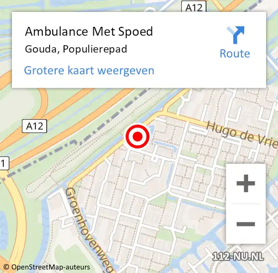 Locatie op kaart van de 112 melding: Ambulance Met Spoed Naar Gouda, Populierepad op 7 augustus 2021 09:24