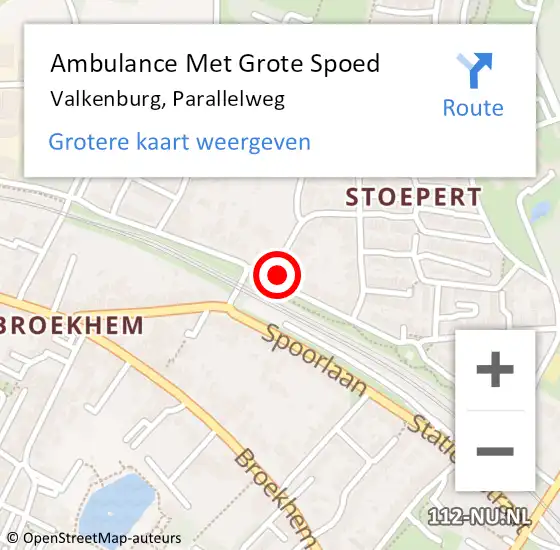 Locatie op kaart van de 112 melding: Ambulance Met Grote Spoed Naar Valkenburg, Parallelweg op 7 augustus 2021 10:22