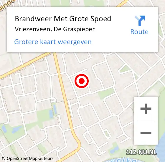 Locatie op kaart van de 112 melding: Brandweer Met Grote Spoed Naar Vriezenveen, De Graspieper op 7 augustus 2021 10:33