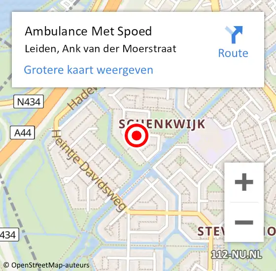 Locatie op kaart van de 112 melding: Ambulance Met Spoed Naar Leiden, Ank van der Moerstraat op 7 augustus 2021 10:47