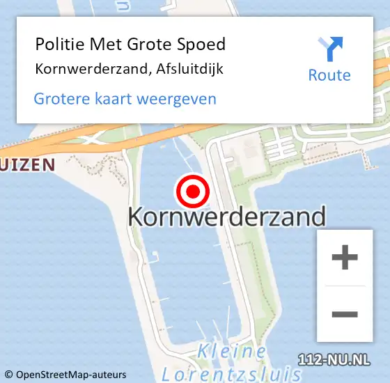 Locatie op kaart van de 112 melding: Politie Met Grote Spoed Naar Kornwerderzand, Afsluitdijk op 7 augustus 2021 10:50