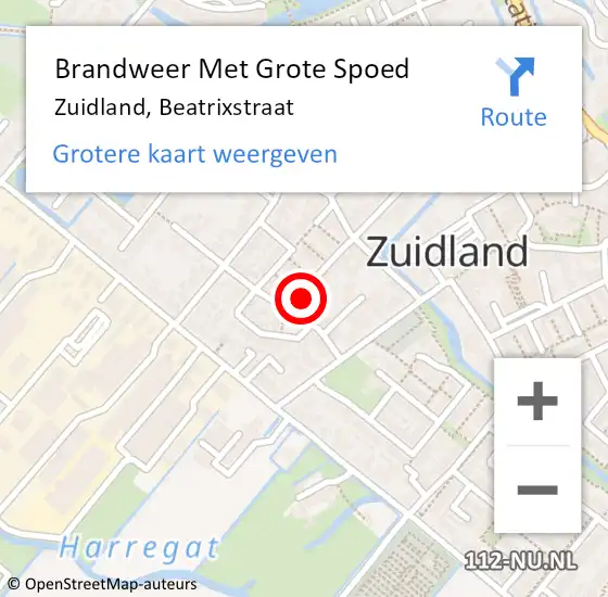 Locatie op kaart van de 112 melding: Brandweer Met Grote Spoed Naar Zuidland, Beatrixstraat op 7 augustus 2021 10:51