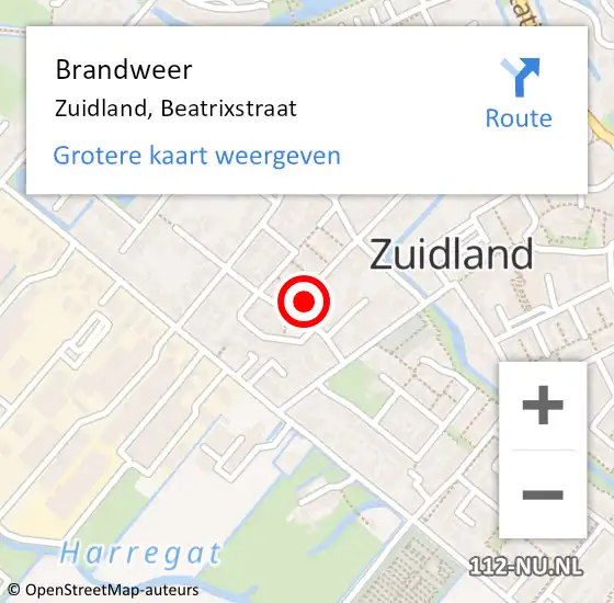 Locatie op kaart van de 112 melding: Brandweer Zuidland, Beatrixstraat op 7 augustus 2021 10:53