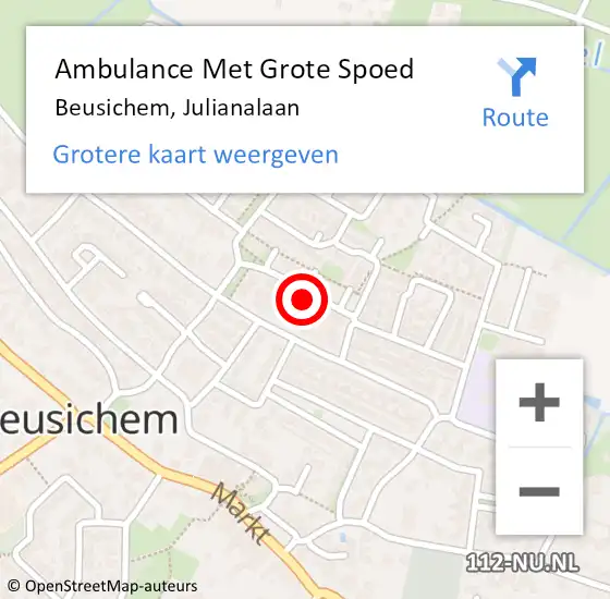 Locatie op kaart van de 112 melding: Ambulance Met Grote Spoed Naar Beusichem, Julianalaan op 7 augustus 2021 11:00