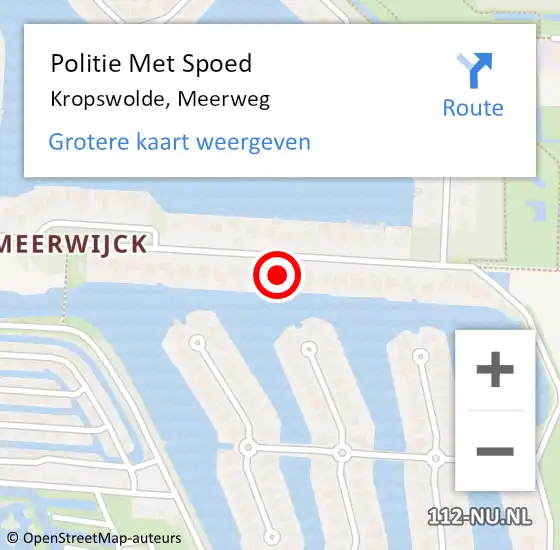 Locatie op kaart van de 112 melding: Politie Met Spoed Naar Kropswolde, Meerweg op 7 augustus 2021 11:43