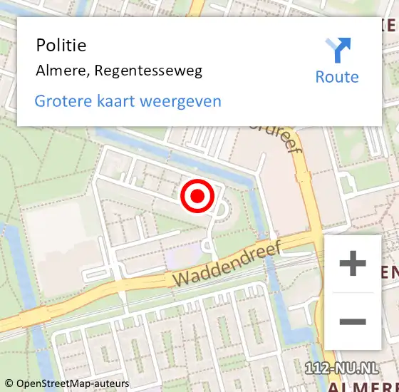 Locatie op kaart van de 112 melding: Politie Almere, Regentesseweg op 7 augustus 2021 11:54