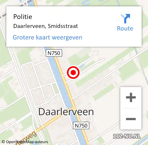 Locatie op kaart van de 112 melding: Politie Daarlerveen, Smidsstraat op 7 augustus 2021 12:05