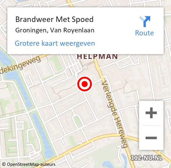 Locatie op kaart van de 112 melding: Brandweer Met Spoed Naar Groningen, Van Royenlaan op 7 augustus 2021 12:15