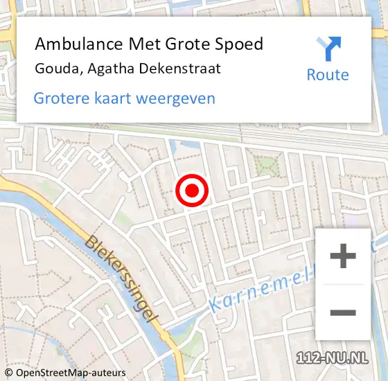 Locatie op kaart van de 112 melding: Ambulance Met Grote Spoed Naar Gouda, Agatha Dekenstraat op 7 augustus 2021 12:16