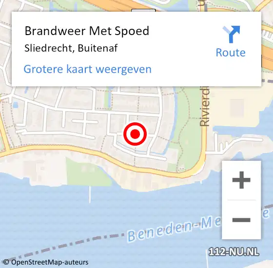 Locatie op kaart van de 112 melding: Brandweer Met Spoed Naar Sliedrecht, Buitenaf op 7 augustus 2021 12:17