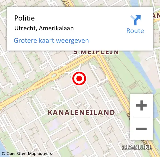Locatie op kaart van de 112 melding: Politie Utrecht, Amerikalaan op 7 augustus 2021 12:19