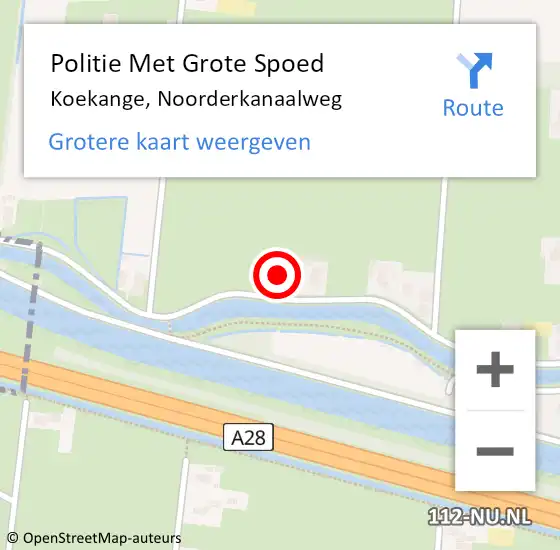 Locatie op kaart van de 112 melding: Politie Met Grote Spoed Naar Koekange, Noorderkanaalweg op 7 augustus 2021 12:50