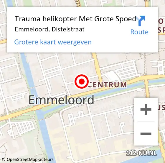 Locatie op kaart van de 112 melding: Trauma helikopter Met Grote Spoed Naar Emmeloord, Distelstraat op 7 augustus 2021 12:50