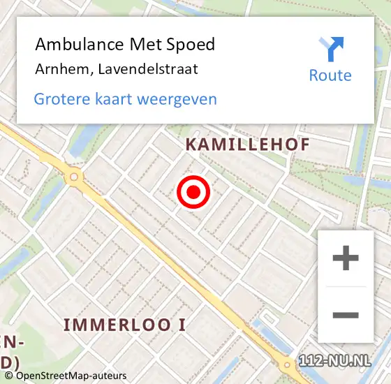 Locatie op kaart van de 112 melding: Ambulance Met Spoed Naar Arnhem, Lavendelstraat op 7 augustus 2021 12:51