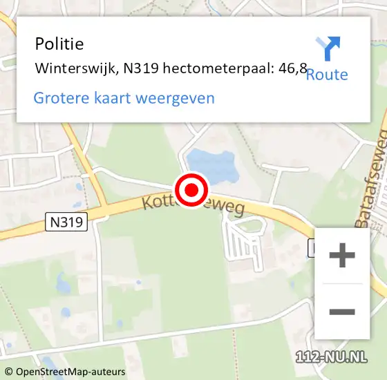 Locatie op kaart van de 112 melding: Politie Winterswijk, N319 hectometerpaal: 46,8 op 7 augustus 2021 12:51