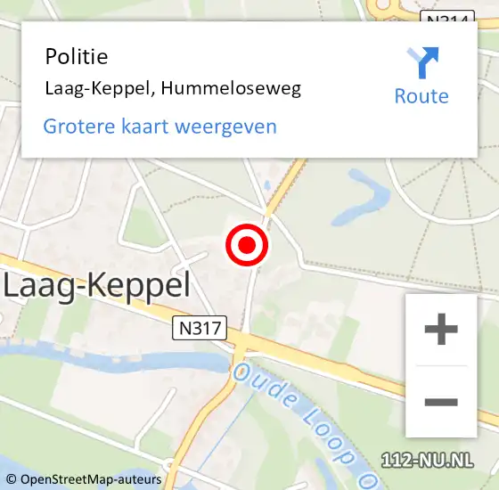Locatie op kaart van de 112 melding: Politie Laag-Keppel, Hummeloseweg op 7 augustus 2021 12:59