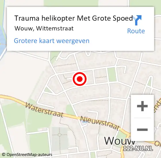 Locatie op kaart van de 112 melding: Trauma helikopter Met Grote Spoed Naar Wouw, Wittemstraat op 7 augustus 2021 13:12