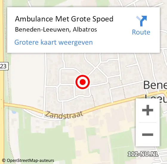 Locatie op kaart van de 112 melding: Ambulance Met Grote Spoed Naar Beneden-Leeuwen, Albatros op 7 augustus 2021 13:19