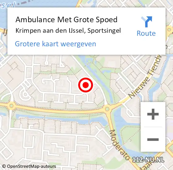 Locatie op kaart van de 112 melding: Ambulance Met Grote Spoed Naar Krimpen aan den IJssel, Sportsingel op 7 augustus 2021 13:35