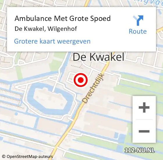 Locatie op kaart van de 112 melding: Ambulance Met Grote Spoed Naar De Kwakel, Wilgenhof op 7 augustus 2021 13:59