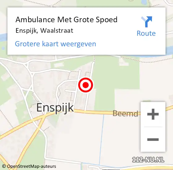 Locatie op kaart van de 112 melding: Ambulance Met Grote Spoed Naar Enspijk, Waalstraat op 7 augustus 2021 14:07