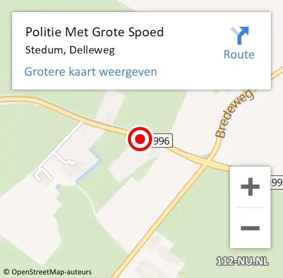 Locatie op kaart van de 112 melding: Politie Met Grote Spoed Naar Stedum, Delleweg op 7 augustus 2021 14:19