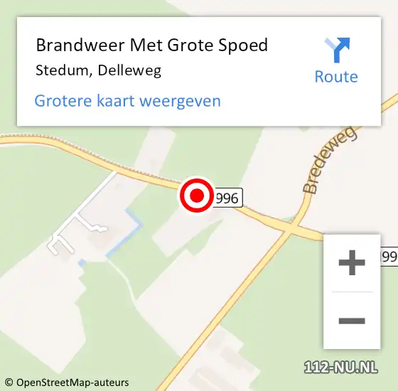 Locatie op kaart van de 112 melding: Brandweer Met Grote Spoed Naar Stedum, Delleweg op 7 augustus 2021 14:20