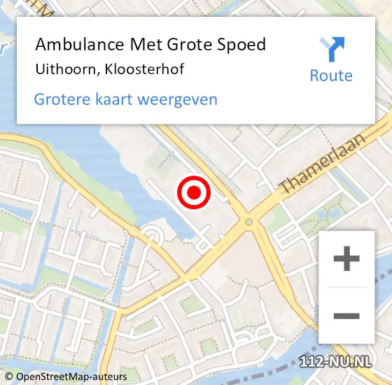 Locatie op kaart van de 112 melding: Ambulance Met Grote Spoed Naar Uithoorn, Kloosterhof op 7 augustus 2021 14:32