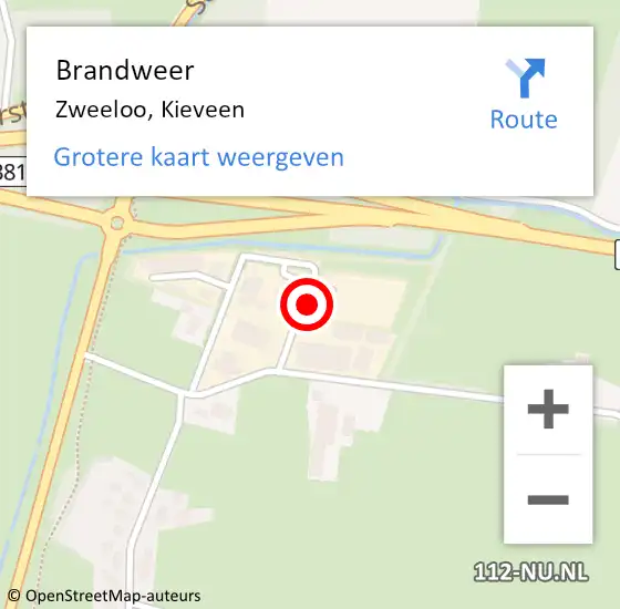 Locatie op kaart van de 112 melding: Brandweer Zweeloo, Kieveen op 7 augustus 2021 14:32