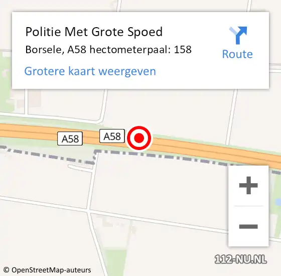 Locatie op kaart van de 112 melding: Politie Met Grote Spoed Naar Borsele, A58 hectometerpaal: 158 op 7 augustus 2021 14:47