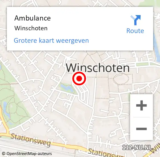 Locatie op kaart van de 112 melding: Ambulance Winschoten op 7 augustus 2021 14:51