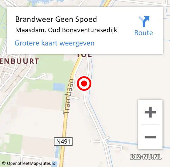 Locatie op kaart van de 112 melding: Brandweer Geen Spoed Naar Maasdam, Oud Bonaventurasedijk op 7 augustus 2021 15:05