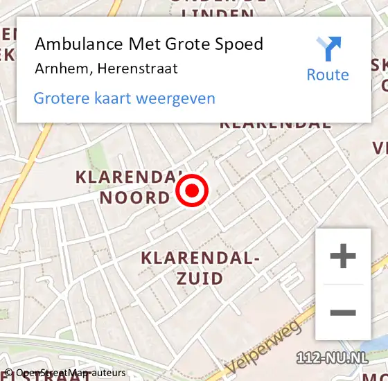 Locatie op kaart van de 112 melding: Ambulance Met Grote Spoed Naar Arnhem, Herenstraat op 7 augustus 2021 15:09