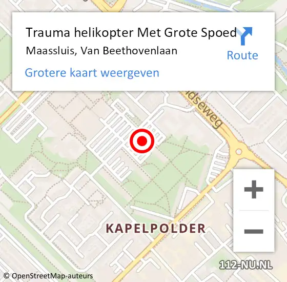 Locatie op kaart van de 112 melding: Trauma helikopter Met Grote Spoed Naar Maassluis, Van Beethovenlaan op 7 augustus 2021 15:17