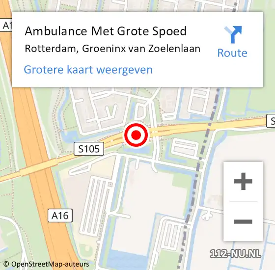 Locatie op kaart van de 112 melding: Ambulance Met Grote Spoed Naar Rotterdam, Groeninx van Zoelenlaan op 7 augustus 2021 16:18