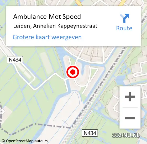 Locatie op kaart van de 112 melding: Ambulance Met Spoed Naar Leiden, Annelien Kappeynestraat op 7 augustus 2021 16:18