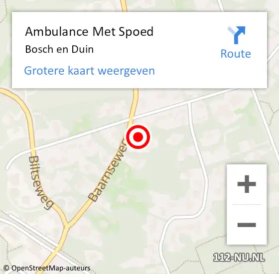 Locatie op kaart van de 112 melding: Ambulance Met Spoed Naar Bosch en Duin op 7 augustus 2021 16:32