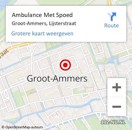 Locatie op kaart van de 112 melding: Ambulance Met Spoed Naar Groot-Ammers, Lijsterstraat op 7 augustus 2021 17:22