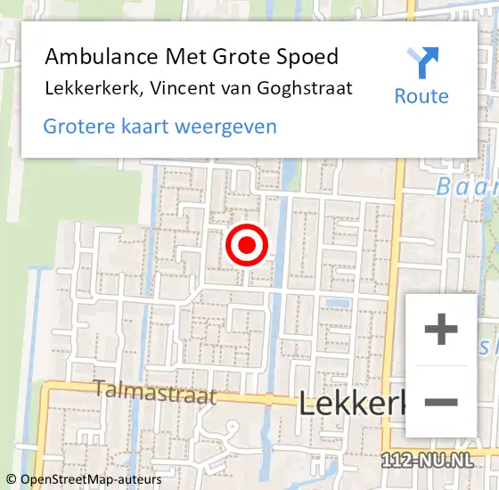 Locatie op kaart van de 112 melding: Ambulance Met Grote Spoed Naar Lekkerkerk, Vincent van Goghstraat op 7 augustus 2021 17:30