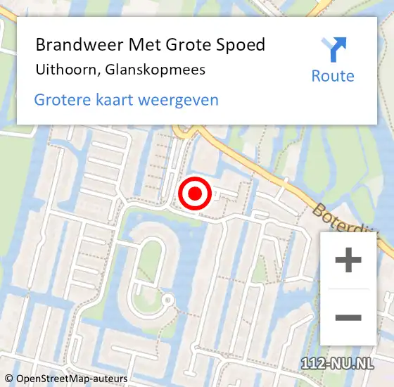 Locatie op kaart van de 112 melding: Brandweer Met Grote Spoed Naar Uithoorn, Glanskopmees op 7 augustus 2021 18:06