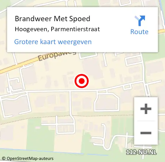 Locatie op kaart van de 112 melding: Brandweer Met Spoed Naar Hoogeveen, Parmentierstraat op 7 augustus 2021 18:30