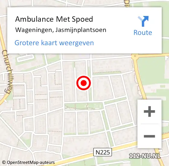 Locatie op kaart van de 112 melding: Ambulance Met Spoed Naar Wageningen, Jasmijnplantsoen op 7 augustus 2021 18:44