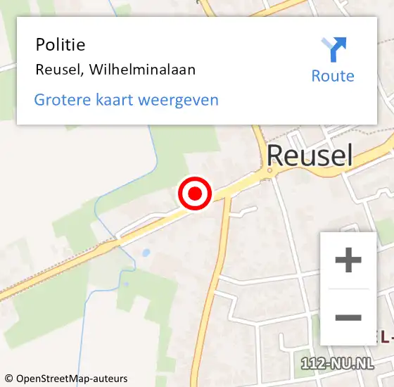 Locatie op kaart van de 112 melding: Politie Reusel, Wilhelminalaan op 7 augustus 2021 19:04