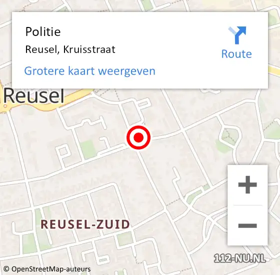 Locatie op kaart van de 112 melding: Politie Reusel, Kruisstraat op 7 augustus 2021 19:06