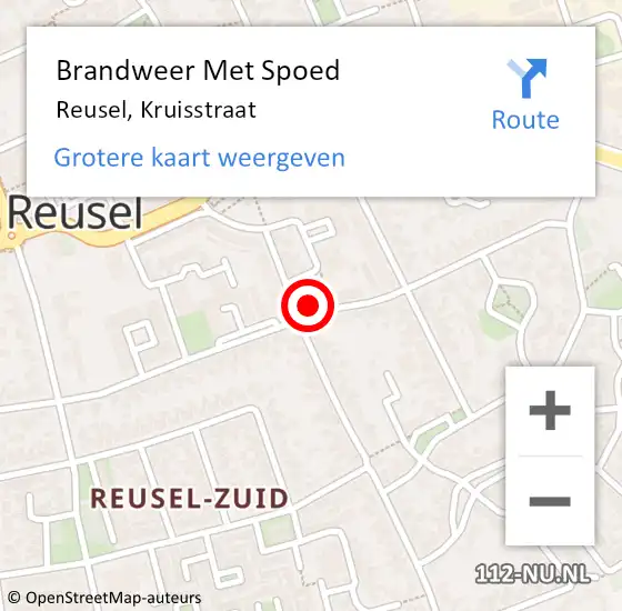 Locatie op kaart van de 112 melding: Brandweer Met Spoed Naar Reusel, Kruisstraat op 7 augustus 2021 19:09