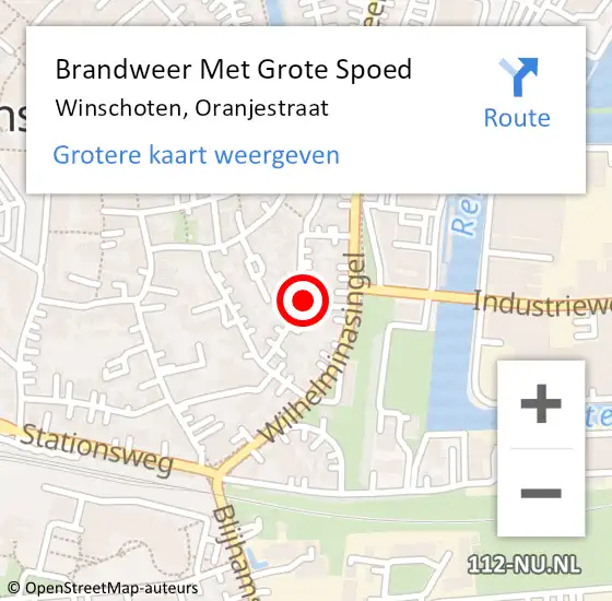 Locatie op kaart van de 112 melding: Brandweer Met Grote Spoed Naar Winschoten, Oranjestraat op 7 augustus 2021 19:25