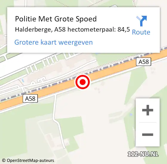 Locatie op kaart van de 112 melding: Politie Met Grote Spoed Naar Halderberge, A58 hectometerpaal: 84,5 op 7 augustus 2021 20:03