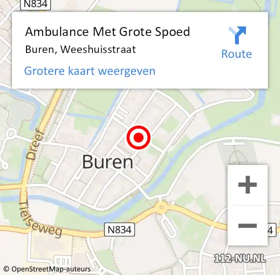 Locatie op kaart van de 112 melding: Ambulance Met Grote Spoed Naar Buren, Weeshuisstraat op 7 augustus 2021 20:19