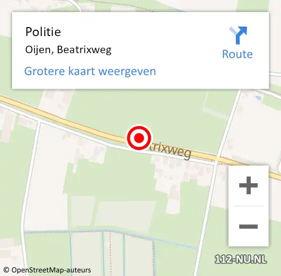 Locatie op kaart van de 112 melding: Politie Oijen, Beatrixweg op 7 augustus 2021 20:53