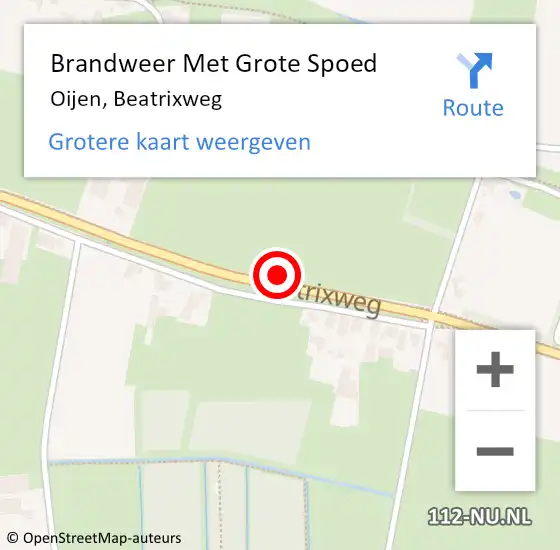 Locatie op kaart van de 112 melding: Brandweer Met Grote Spoed Naar Oijen, Beatrixweg op 7 augustus 2021 20:53